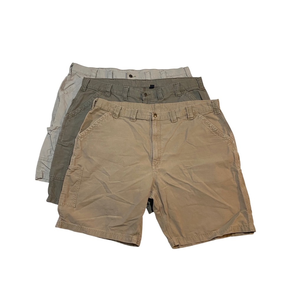 Lot of 3 Carhartt B147 Loose Fit Canvas Work Shorts Mens 46 Khaki Olive Tan